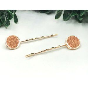 Bobbi pin set of 2 rose gold tone round shimmer accent 2" length